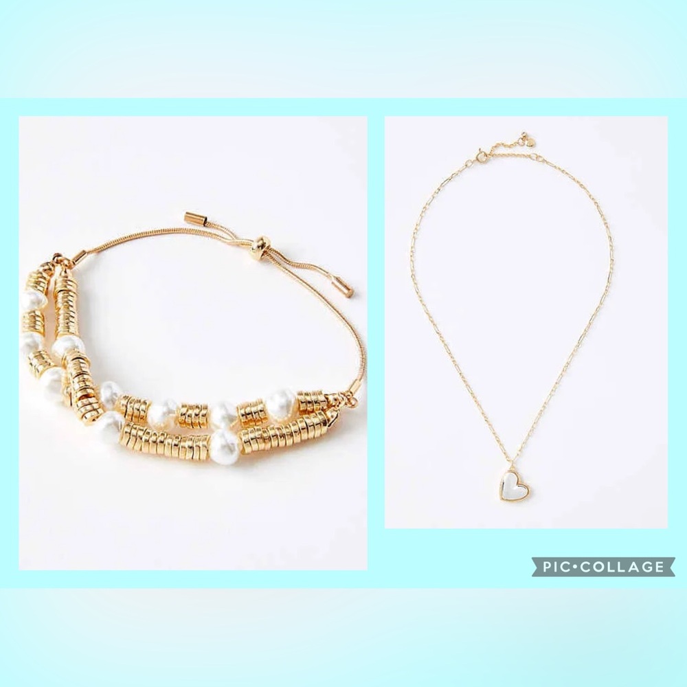 Set of 2: LOFT gold/pearl necklace AND bracelet